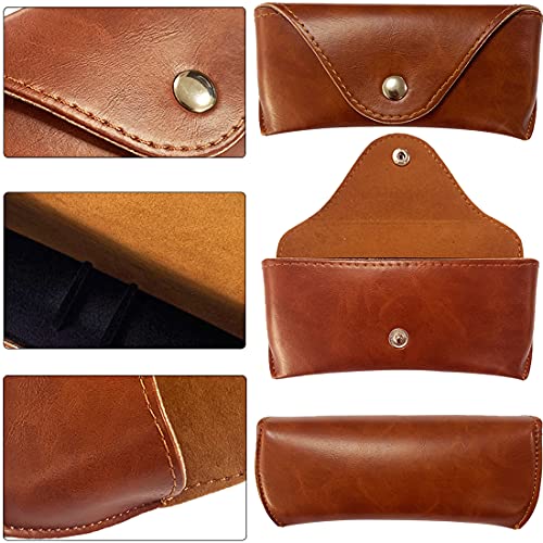 Loghog Portable Leather Glasses Case,Mother's Day Gifts Durable Soft Sunglasses Pouch Slim Case For Women Men Horizontal Eyeglass Case （Button - Brown） #TOP1