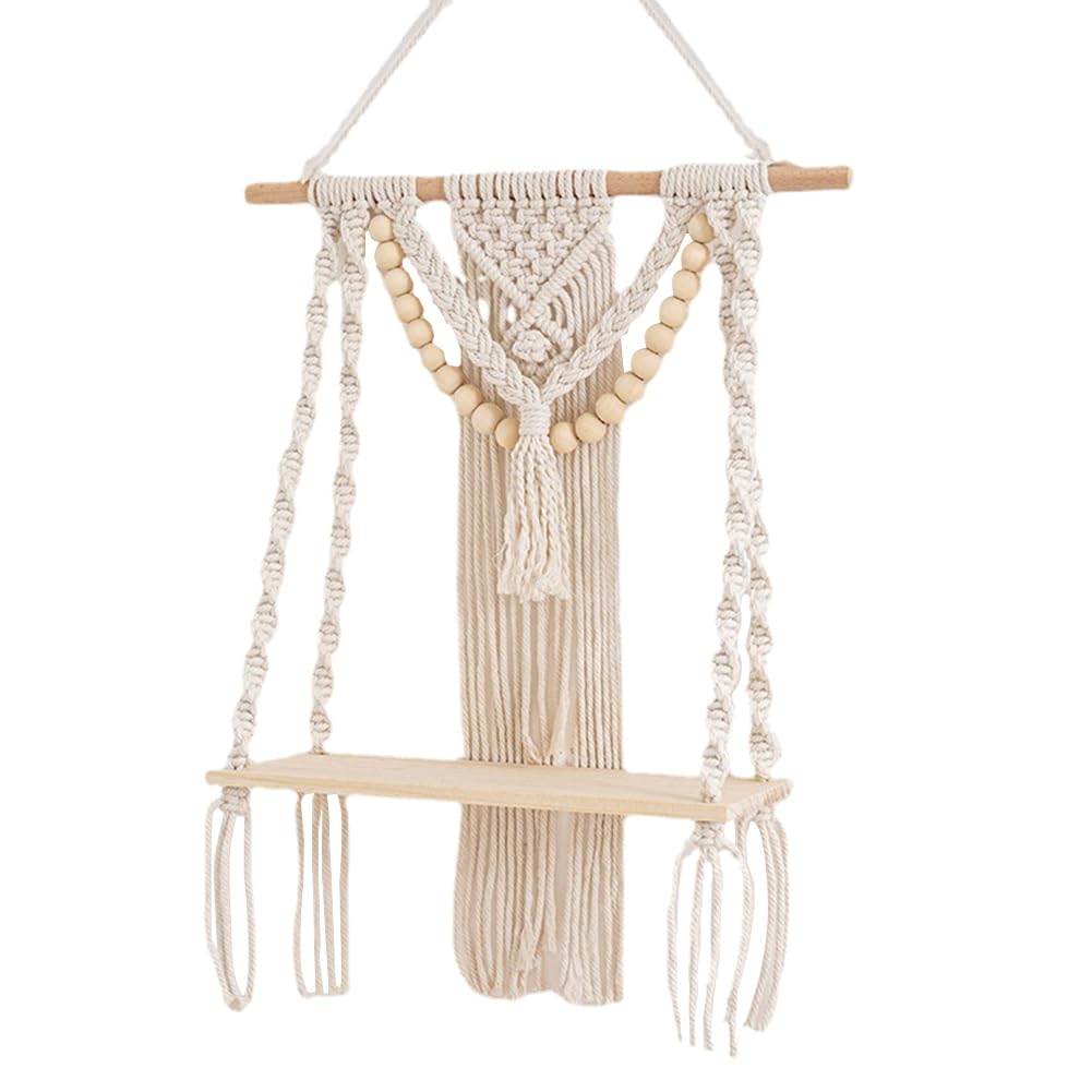CTRLZS 1 Pcs Woven Rope Macrame Shelf Wall Art Boho Macrame Shelf Wall Decor for Bedroom White