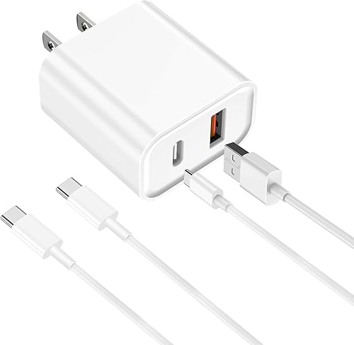 Vista 10 de Cargador rápido para iPhone, [certificado Apple MFi] esbeecables de 20 W de doble puerto PD3.0 USB-C + QC3.0 USB-A cargador rápido de pared con 2