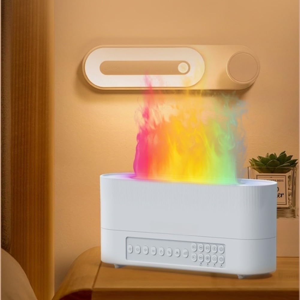 1 diffuseur d'aromathérapie, haut-parleur sans fil à effet de flamme, lumière d'ambiance, humidificateur d'huiles essentielles pour la maison, la chambre à coucher, le salon, la relaxation (blanc)