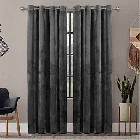 Oxford Homeware Crushed Velvet Eyelet Grey Curtains Super Soft Lined Blackout Curtains Bedroom, Living Room, Kitchen Pair Panels + 2 Tie Backs (90″ x 90″ (228cm x 228cm)) Cover