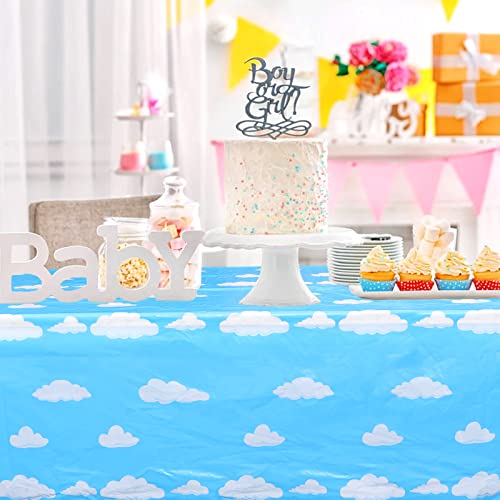 Magidecor Blue Sky White Clouds Plastic Tablecloth 2 Pack For Rectangle Table Decoration Cover Cartoon Disposable Tablecover Kids Birthday Decor Baby Shower Party Supplies 54×108 Inches #TOP1