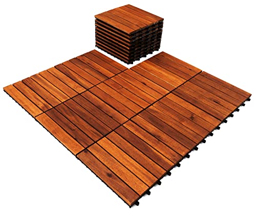 Yamazing 12”X12” Solid Wood Interlocking Flooring Tiles (Pack Of 9), Acacia Hardwood Deck Tiles,Floor Tiles For Both Indoor & Outdoor Use, Waterproof All Weather, 6 Slat (9 Sq Ft)) #TOP3
