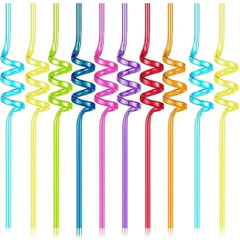 Addein 10 Pack Colourful Curly Straws Cover