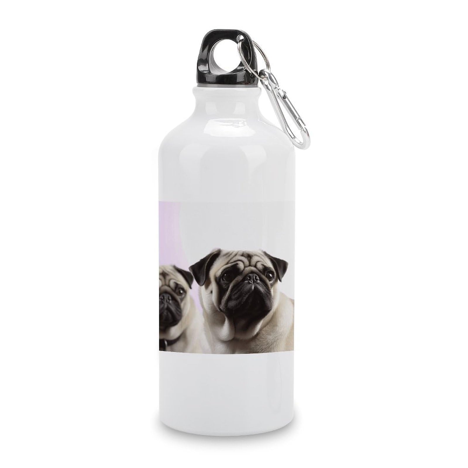 VstaDank Pug Dog Water Bottles Aluminum Sports Water Bottle with Lid&Hook Buckle Fashion Vacuum Insulated Water Bottles Hydration Flask Leak Proof Tumbler Keep Cold&Hot