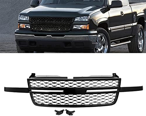 BoardRoad Front Grille Assembly Direct-Fit For 2005 Silverado 2500 HD 3500/2006 Silverado 1500 1500HD 2500 HD 3500/2007 Silverado 1500 2500HD 3500 Classic Textured Black Honeycomb Plastic