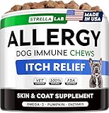 StrellaLab Dog Allergy Relief & Anti Itch Support Chews w/Omega 3: Real Ingredients, Real Taste! Skin & Coat Immune w/Fish Oil, Pumpkin & Enzymes — Developed by Experts - Made in USA - 60Ct