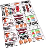soga life Pack of 32 Interlocking Desk Drawer Organizer Tray Dividers, Plastic Shallow Narrow Drawers Organizers Separators Storage Bins Container for Kitchen Office Bathroom Makeup, White
