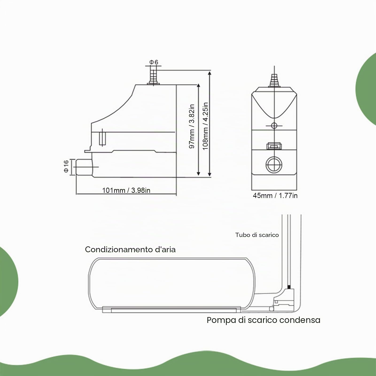 RS24C Pompa di Scarico Aria Condizionata, Pompa di Sollevamento Automatica 'Acqua di Condensa 10KW, Pompa di Scarico per Rimozione 100-230V per Deumidificatore Aria