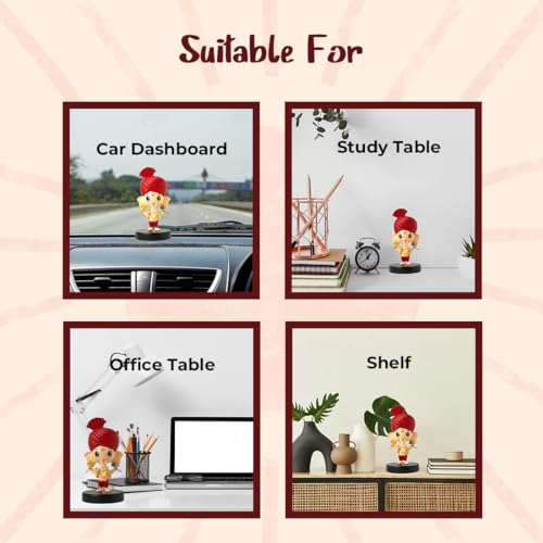 Image of Lord Bal Ganesh Idol for Car Dashboard Bobblehead, Home Decor Items for Living Room, Office Desk, Ganpati Murti for Gifting, Statue for Good Luck, Superhero Action Figure, Little Axe and Flower