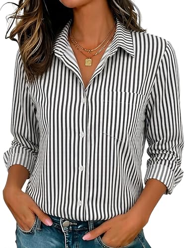 Image of Soft Wrinkle-Free Button Down Stretch Shirts for Women, Breathable Moisture-Wicking Casual Work Dress Tops