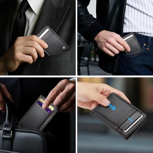 Wallet for Men RFID Blocking Card Holders and Money Slots, PU Leather Front Pocket Minimalist Slim Wallets Gift for Mens Women, Black3