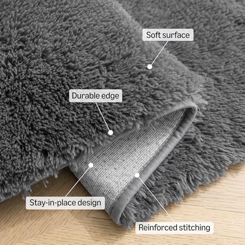 Amazon Basics Fluffy Washable Area Rug, Shaggy Carpet for Living Room, Bedroom, 5' W × 7' L, Dark Gray - Image 3