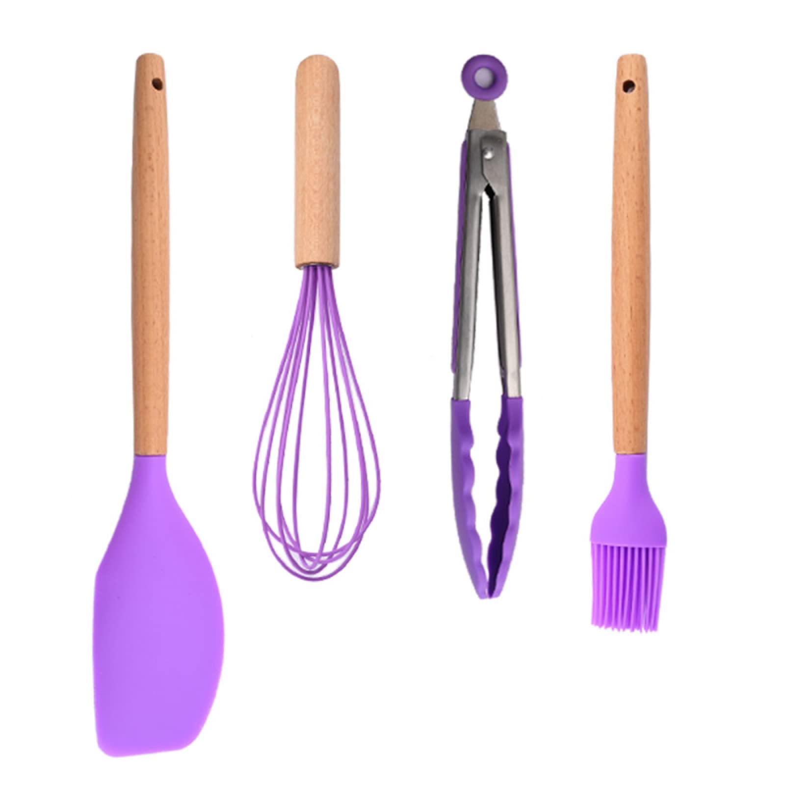 GTHTUHFD Cooking Spatulas And Spoons,Spoon Setcooking Utensils Set Silicone Kitchenware Scraper Oil Brush Egg Whisk Spatula Cooking Utensil Multipurpose Cookware,4pcs Purple