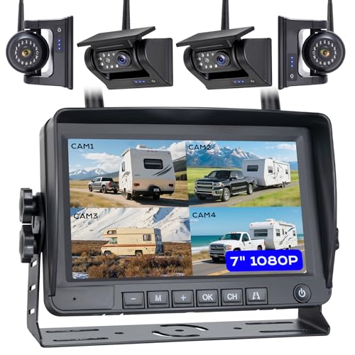 1080P 7" Magnetic Wireless RV Backup Camera System, 2 Rear Camera...