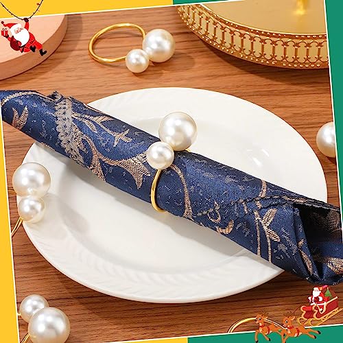 Sliner 100 Pcs Pearl Napkin Rings, Gold Napkin Holder Table Napkin Buckles for Dinning Table Setting Christmas Wedding Party Supplies