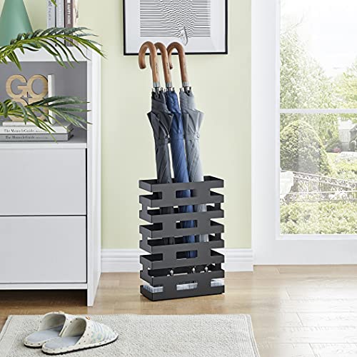 Porte parapluie rectangulaire noir en métal avec bac d'eau - 3