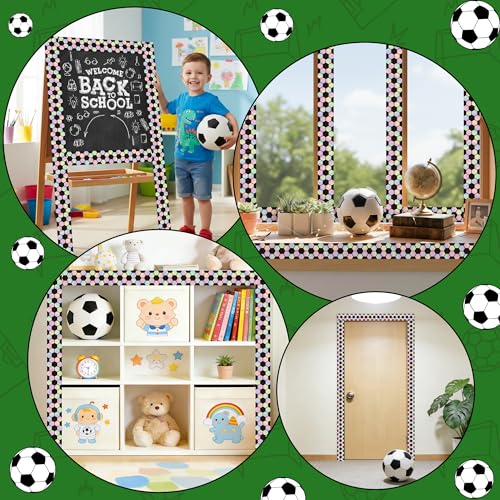 Image of BeYumi Soccer Holographic Border Trim - 65ft Back to School Soccer Patterned Straight Rolled Border Trim Iridescent Football Sport Theme Bulletin Board Set Party School Classroom Chalkboard Wall Decor