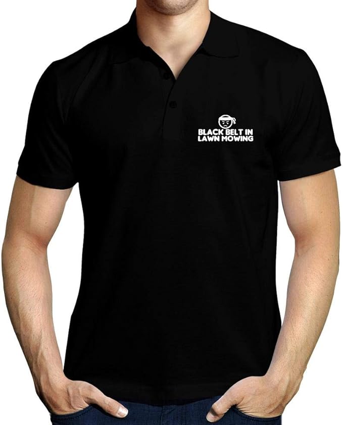 Idakoos Black Belt in Lawn Mowing Polo Shirt at Amazon Menâs Clothing store