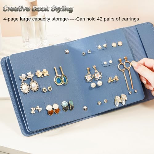 Image of LAKE OF FIRE Earring Holder Organizer with Foldable Book Design Earring Book Organizer, Portable Pu Leather Travel Earring Case (Blue)
