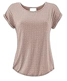 schickes t shirt kleid T Shirt Damen│Baumwolle + Polyesterfasern│Rundhals│Klein Blumig Druck│V-förmiger Ausschnitt Cut-Out hinten│Tropfenförmiger Ausschnitt im Nacken│Gummizug am Saum