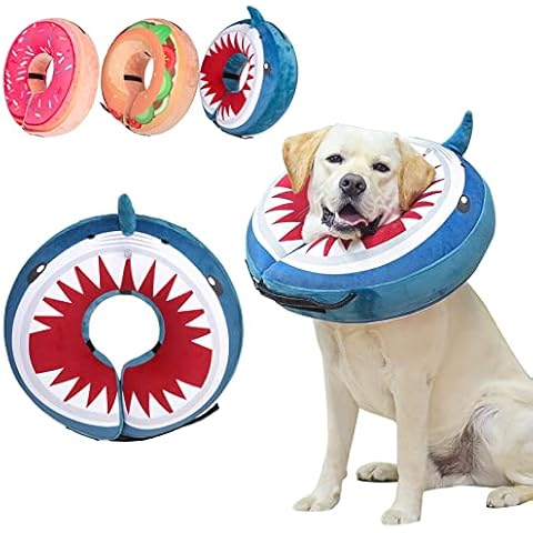 BEAUTYZOO Dog Cone Alternative After Surgery for Large Medium Small Dogs, Soft Inflatable Cone Collar for Dogs Cats, Dog Neck Donut E Collar Dog Recovery Collar to Stop Licking, Shark Blue, XL Cover
