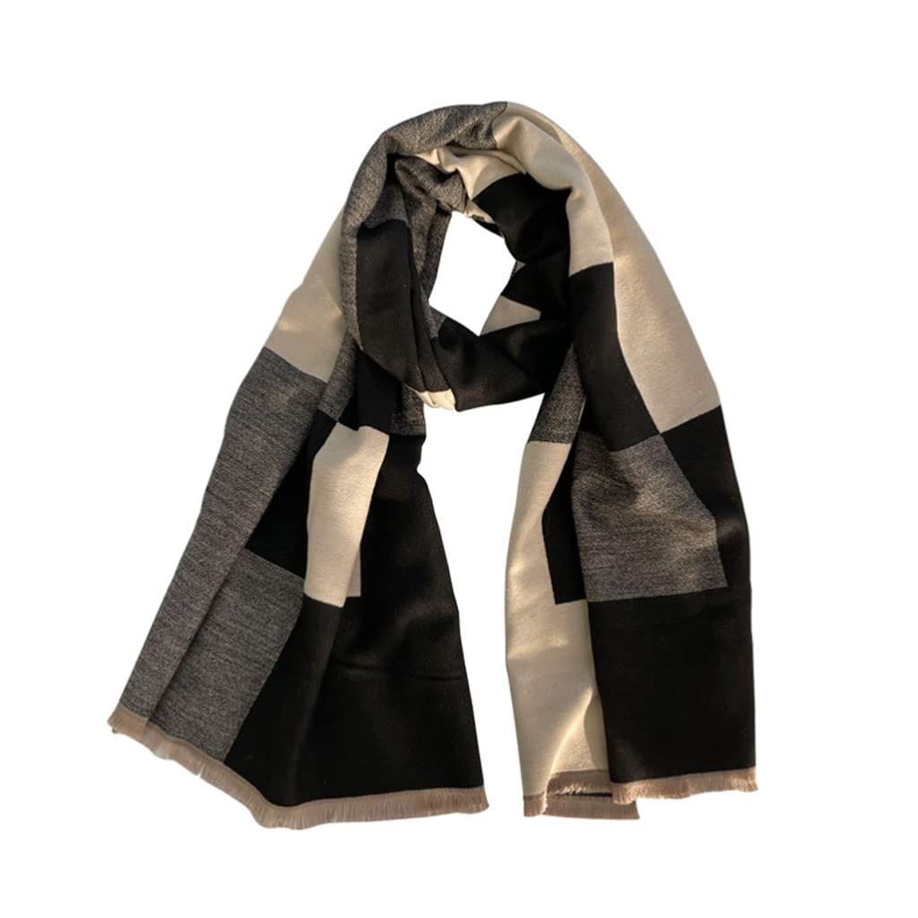 Szalik Zimowy Imitacja CashMere Scarf Retro Szaliki w kratę Kobiety Jesień i Zima Zagrubienie Ciepłe Fashion Wrap CHALL Dual-używać szaliki Szalik Szal(Black)