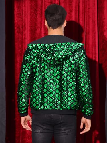 Image of Lars Amadeus Argyle Sequins Jackets for Men's Long Sleeves Metallic Shiny Hooded Disco Jacket