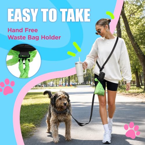Image of Dog Poop Bag Holder, Hands Free Cute Dog Poop Bag Dispenser for Leash with Big Opening Pet Waste Bag Holder Zippered Pouch with Carabiner Hook Waterproof Pet Poop Bag Holder Black