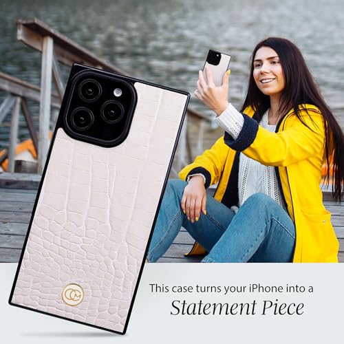 Image of COCOMII Rectangle for iPhone 16 Pro Max Case, Ivory Crocodile Leather