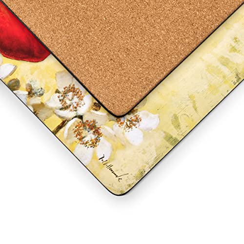 Pimpernel Poppy De Villeneuve Collection Placemats | Set Of 4 | Heat Resistant Mats | Cork-Backed Board | Hard Placemat Set For Dining Table | Measures 15.7” X 11.7” #TOP2