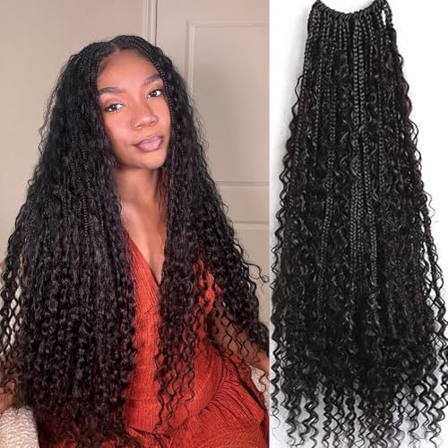 Crochet Human Hair Boho Box Braids with Human Hair Curls Pre-looped Crochet Braids Synthetic Braids with Human Hair Curly for Black Women 14inch 2Pack 80Strands