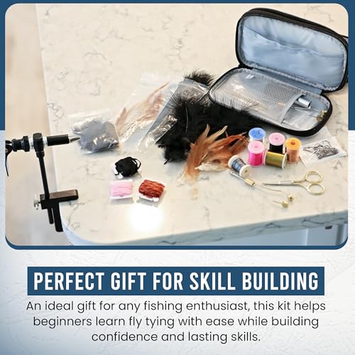 Fly Tying Kit & Rotary Fly Tying Vise for Beginners - Fly Tying Materials Kit w/60 Hooks & Travel Case | Fly Fishing Starter Kit w/Instructions | Complete Fly Tying Tools | Fly Fishing Accessories