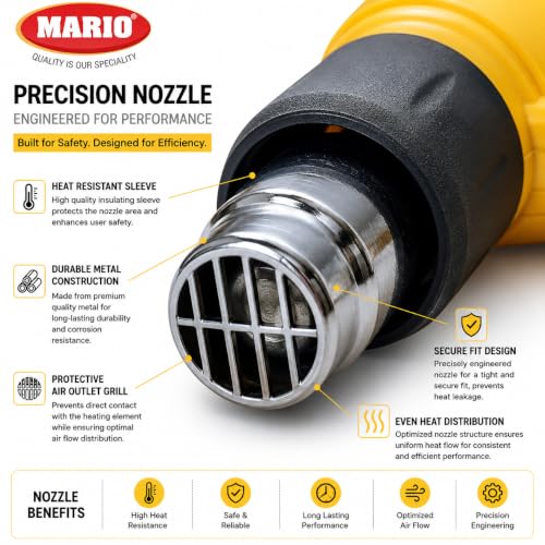 Image of MARIO Heavy Duty - Hot Air Heat Gun - 2 Speed Fan Heat Gun for High Temperature Use - Dual Settings Plastic - 1800 Watts - Yellow Color | Heat-Resistant Body, Ergonomic Grip & Overheat Protection for Safe Extended Use
