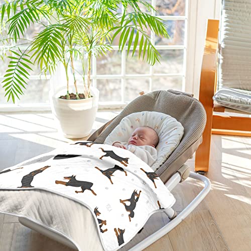 Image of Swaddle Blanket Exercises Doberman Dog Cotton Blanket for Infants, Receiving Blanket, Lightweight Soft Swaddling Blanket for Crib, Stroller, Nursery Blankets, 30 inch X 40 inch, Puppy Multi1
