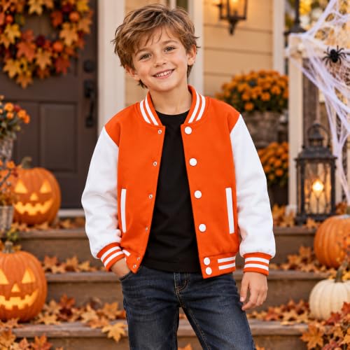 Image of Kids Baseball Jackets Boys Girls Fit Varsity Jacket Casual Lightweight Plain Button Cardigan School Coat