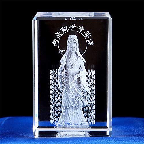 Statue Guanyin en cristal gravé avec le Soutra du Cœur pour autel bouddhiste - 2