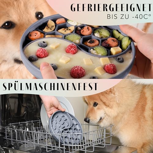 ne&no® Anti Schling Napf für Hunde und Katzen I Slow Feeder I Leckmatte Hund mit großem Saugnapf I Schleckmatte Katze für Nassfutter und Trockenfutter (Grey Blue)