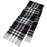 PUERHUACI Schal Kariert,Schal Damen,Schal Herren Winter 35 x 190cm,Schal Schwarz,Halstuch Schwarz,Warmes Weiche Mode Winter Schals