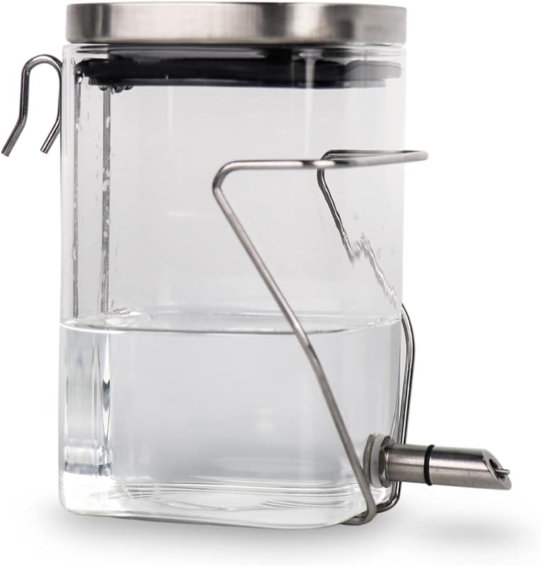 Bebedouro de Vidro para Pequenos Animais com Bico em Aço Inoxidável 600 mL HardcorePet
