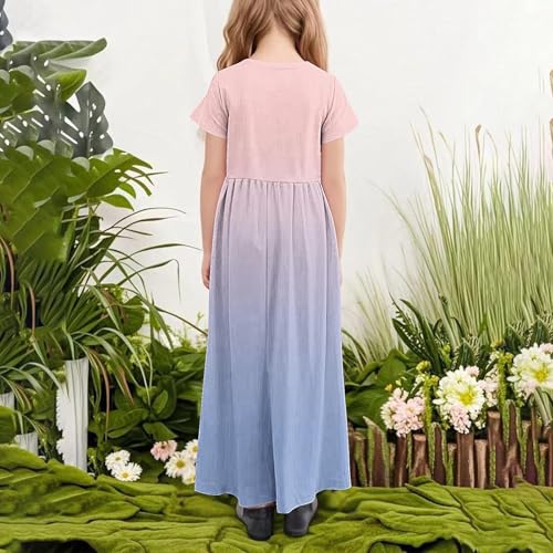 Girls Gradient Summer Maxi Dress Kids Casual Crewneck Short Sleeve Dresses with Pockets for 4-14 Years4