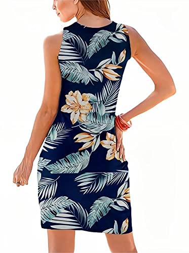 Image of Camisunny Women Casual Loose Tank Dresses Sleeveless Beach Vacation Dress Swing Pleated U Neck Fashion Soft