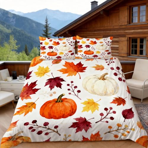 Housse de couette 240x260 citrouille parure de lit microfibre 2 personnes