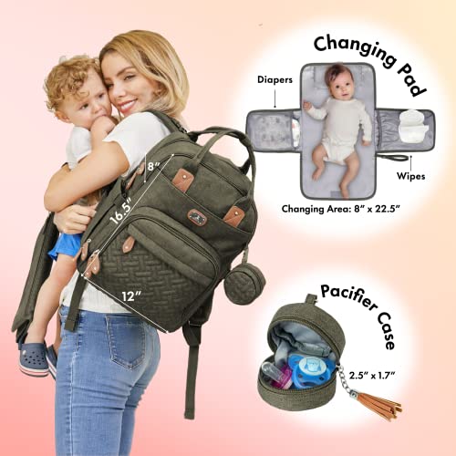 image for Dikaslon Diaper Bag Backpack with Portable Changing Pad, Pacifier Case