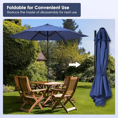 Yescom Navy Blue Umbrella Outdoor Patio with Base Included Stand 7.5Ft 6 Rib Tilting Heavy Duty Weighted Holder with Scale Tilt Sunshade Garden Parasol for Yard Commercial Market Bistro Table Cafe