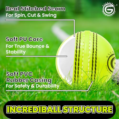 Image of Soft Rubber Cricket Ball for Practice | Outdoor & Indoor Practice Cricket Ball with Core & Stitched Seam | Realistic Feel, True Bounce & Swing for Practice, Honing Skills & Family Fun