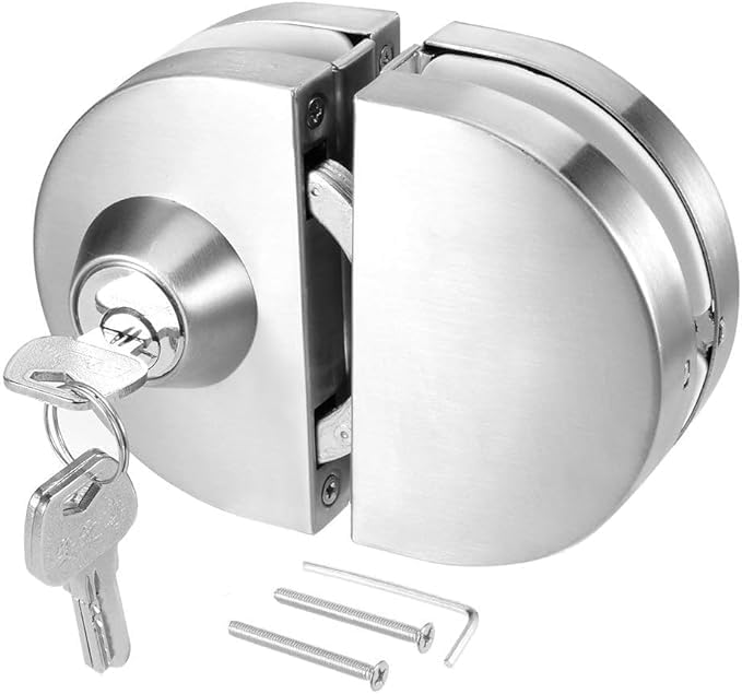 Heavy Duty Stainless Steel Glass Door Lock forFrameless Glass | No-Drill Anti-Theft Security Lock with 3 Keys & Inside Knob | Satin Finish Center Lock for Office, Shop & Home-picture-20