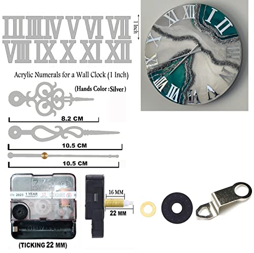 Image of 12 Pcs Arabic Mirrored Acrylic Numerals Movement Machine 22mm for Wood Resin Marble Clock Fancy Needles Pack 1 (Silver D3)