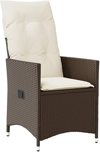 Miniatura 4 de 3 Piece Patio Furniture Set, Brown PE Rattan Bistro Set with Reclining Chairs, Cream Cushions & 17.7" Table, All-Weather Outdoor Seating for Garden,