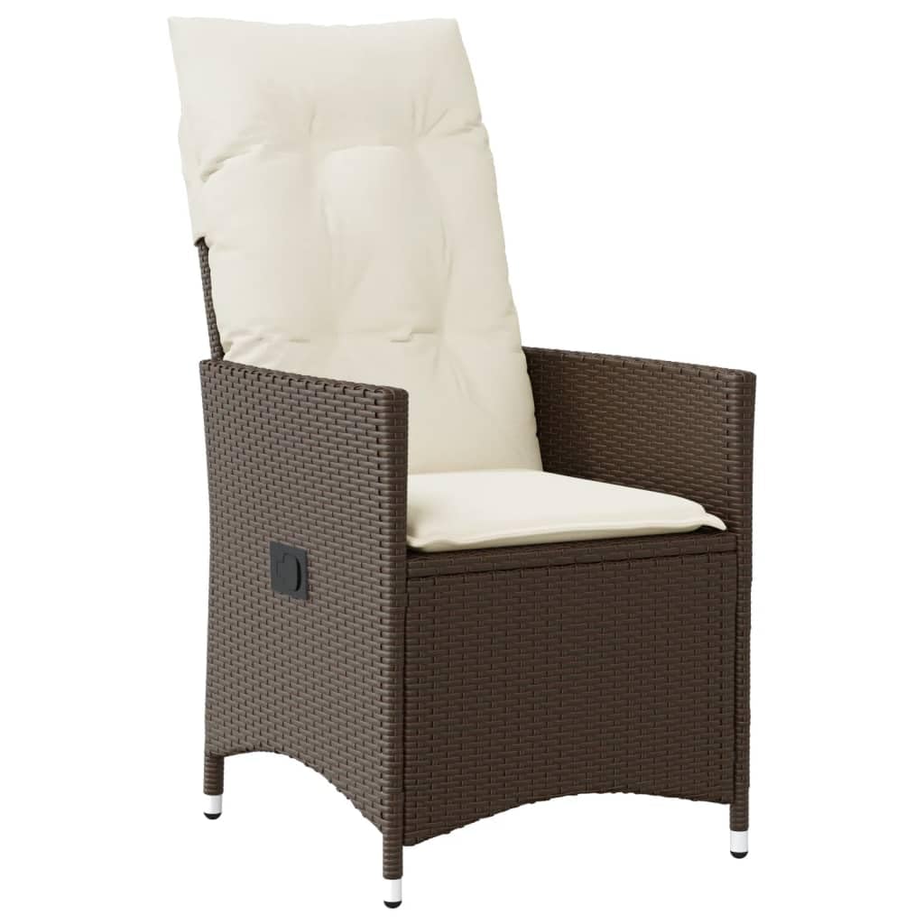 Set da pranzo in rattan, 6 pezzi, sedie regolabili con schienale alto e tavolo imbottito marrone, mobili da patio per terrazza e cortile, elegante gruppo di posti a sedere da giardino